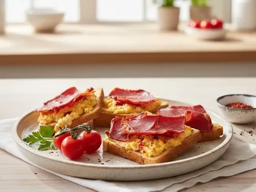 Ekmek Üzeri Çemensiz Pastırmalı Yumurta