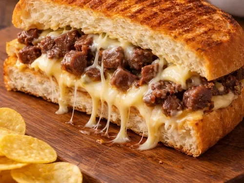Yarım Ekmek Kavurmalı Kaşarlı Tost